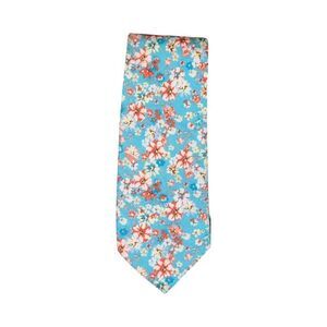 New Stafford Blue Orange White Floral 100% Cotton Men’s Tie